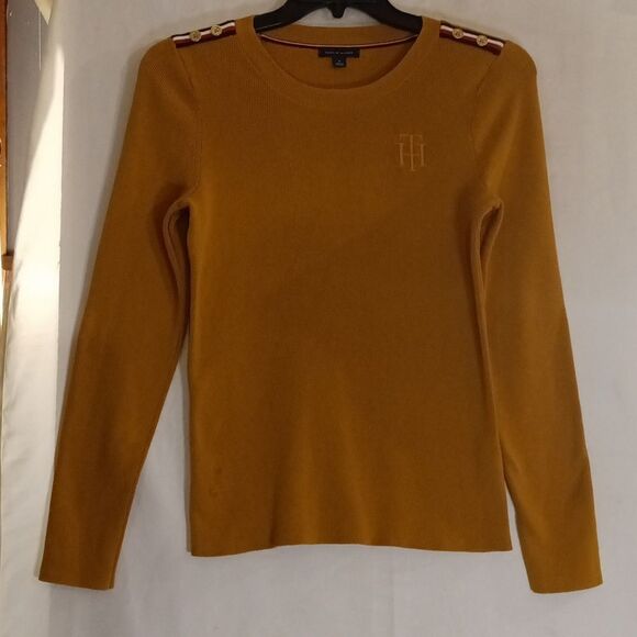 Tommy Hilfiger Mustard Yellow Embroidered Long Sleeve Knit Pullover Swea… - Picture 3 of 6